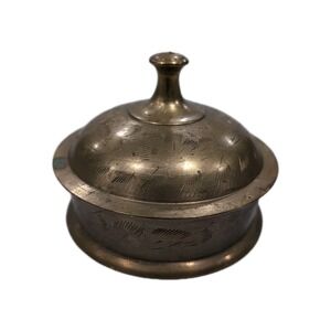 Vintage Brass Round Trinket Box With Lid Made In India 4-1/4in. In Diameter